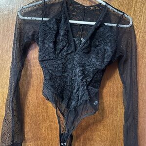 Dynamite Black Sheer Lace Bodysuit